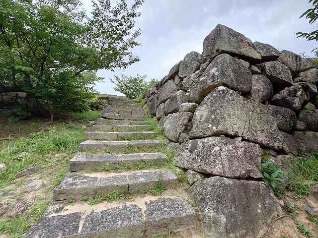 萩城 天守と続く石段と石垣(遠景)