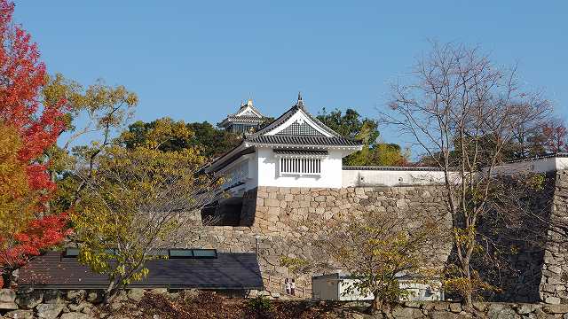 岡山城_不明門と天守閣(内堀南側から)03