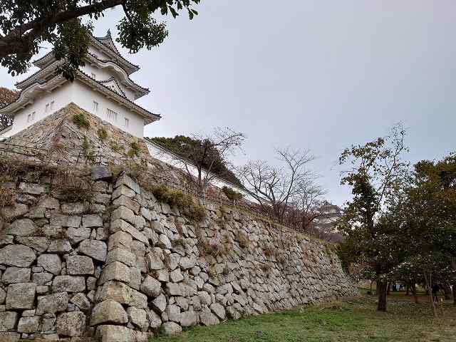 明石城 坤櫓と土塀、巽櫓(西芝生広場から見た)